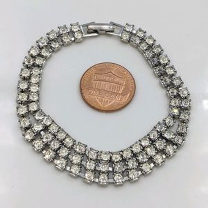 Vintage Rhinestone Silver Tone 3 Strand Bracelet